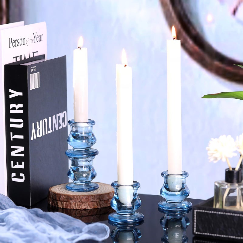 NITIME 12pcs Blue Candlestick Holders, Blue Glass Candle Holders for Pillar Candles, Taper Candle and Tealight Candles, Taper Candle Holders for Wedding, Table Centerpiece - Image 5